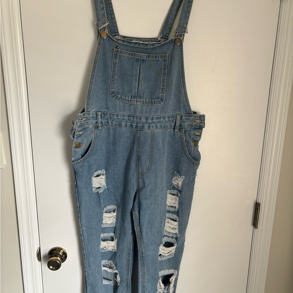 Distressed Denim Overalls